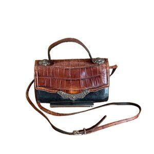 Brighton Vintage Black Brown Small Crocodile Embossed Crossbody Wallet Clutch
